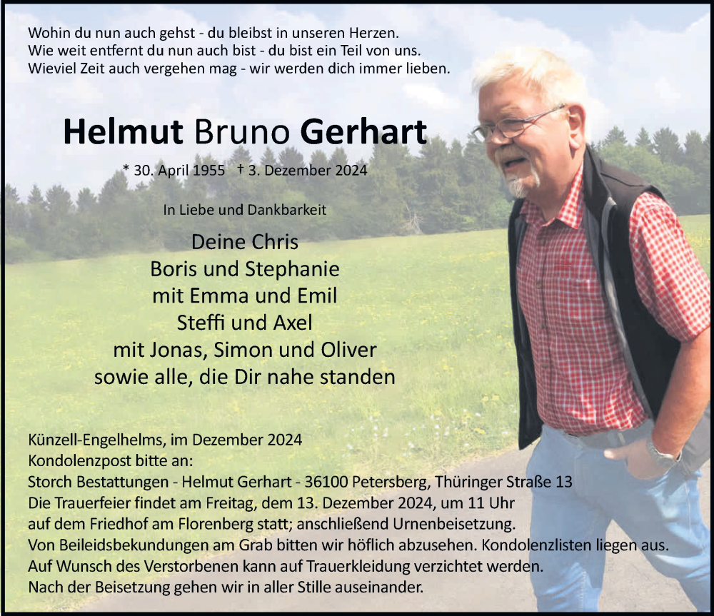  Traueranzeige für Helmut Bruno Gerhard vom 07.12.2024 aus FZ