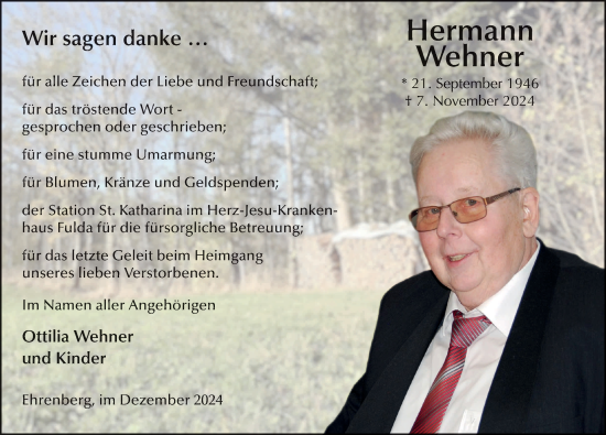 Traueranzeige von Hermann Wehner von FZ