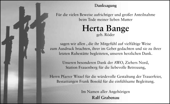 Traueranzeige von Herta Bange von FZ