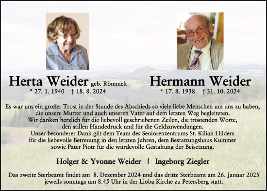 Traueranzeige von Herta Weider von 1