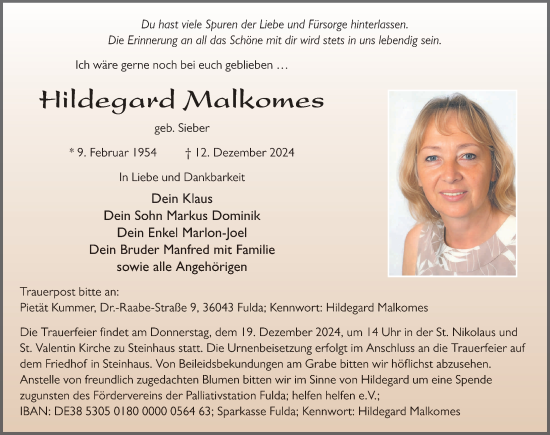 Traueranzeige von Hildegard Malkomes von FZ