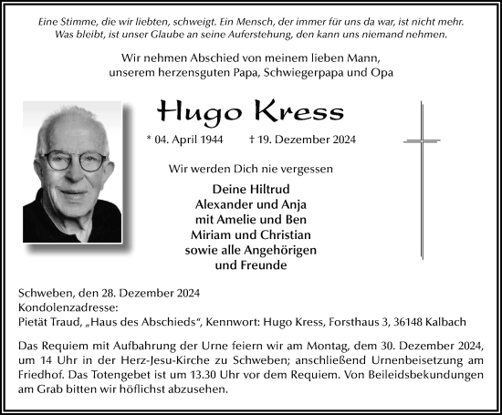 Traueranzeige von Hugo Kress von FZ
