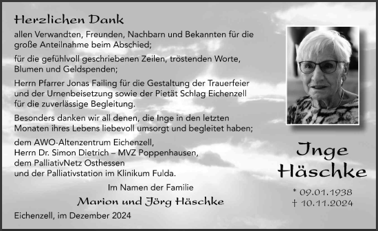 Traueranzeige von Inge Häschke von FZ