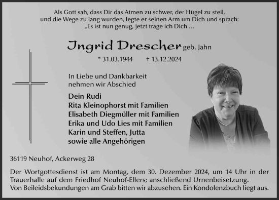 Traueranzeige von Ingrid Drescher von FZ