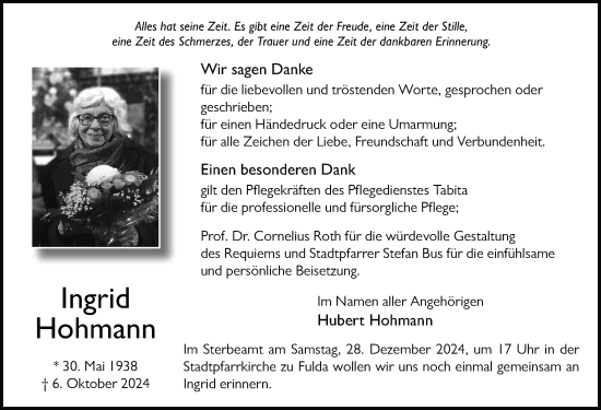 Traueranzeige von Ingrid Hohmann von FZ