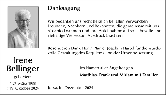 Traueranzeige von Irene Bellinger von FZ