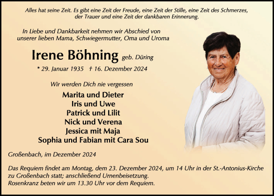 Traueranzeige von Irene Böhning von FZ