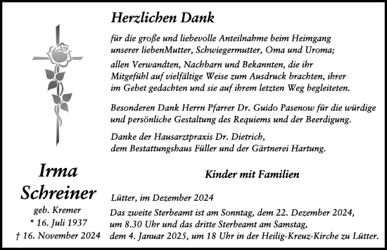 Traueranzeige von Irma Schreiner von FZ