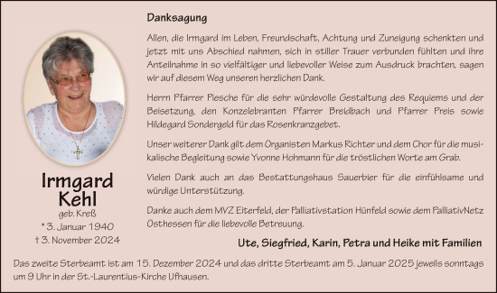 Traueranzeige von Irmgard Kehl von FZ