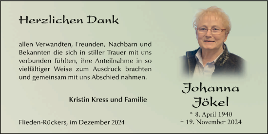 Traueranzeige von Johanna Jökel von FZ