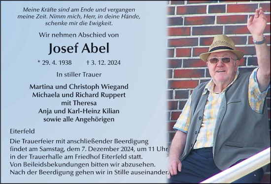 Traueranzeige von Josef Abel von FZ