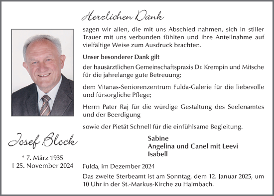 Traueranzeige von Josef Block von FZ