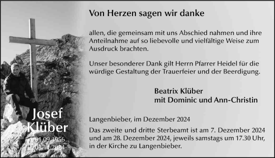 Traueranzeige von Josef Klüber von 1
