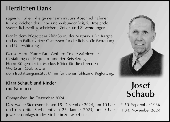Traueranzeige von Josef Schaub von FZ
