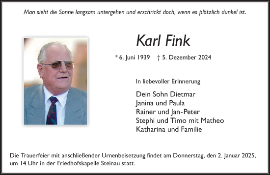 Traueranzeige von Karl Fink von FZ