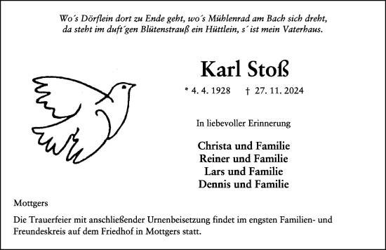 Traueranzeige von Karl Stoß von FZ