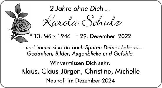 Traueranzeige von Karola Schulz von FZ