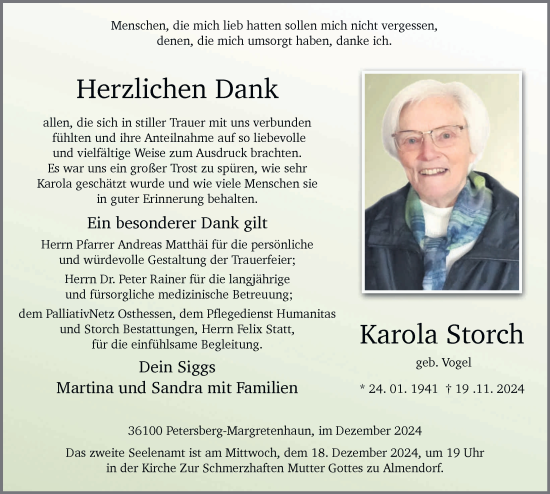 Traueranzeige von Karola Storch von FZ