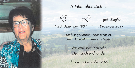 Traueranzeige von Klara Link von FZ