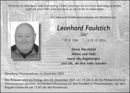 Traueranzeige von Leonhard Faulstich von FZ