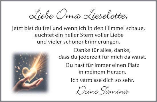 Traueranzeige von Lieselotte  von FZ