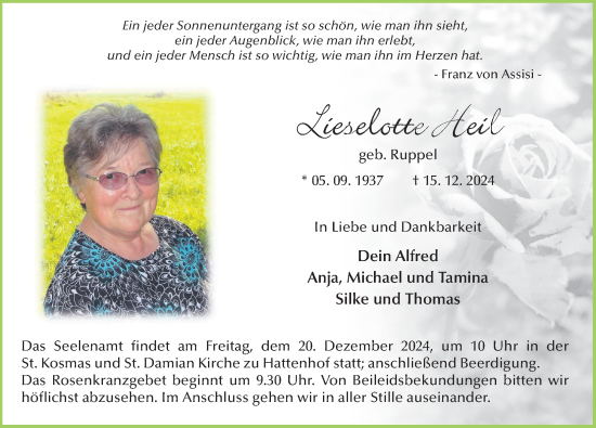 Traueranzeige von Lieselotte Heil von FZ