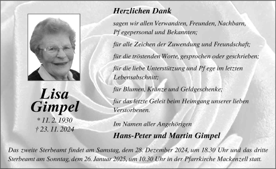 Traueranzeige von Lisa Gimpel von FZ