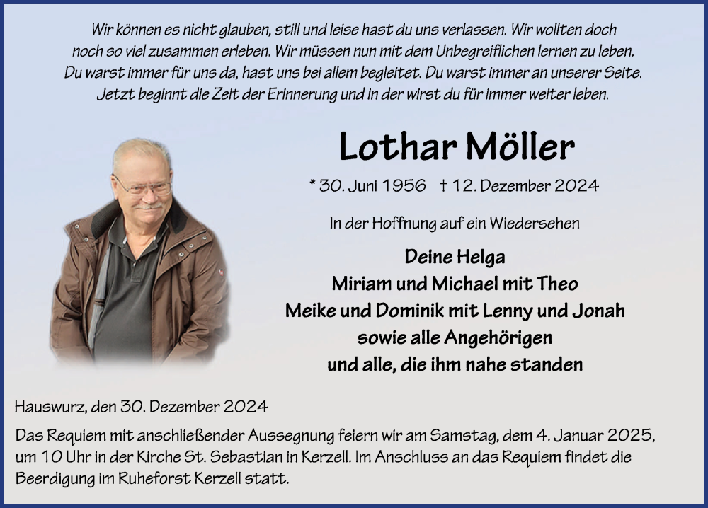  Traueranzeige für Lothar Möller vom 30.12.2024 aus FZ
