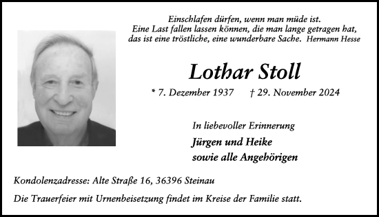 Traueranzeige von Lothar Stoll von FZ