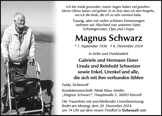 Traueranzeige von Magnus Schwarz von FZ