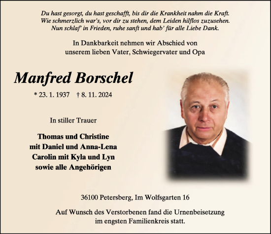 Traueranzeige von Manfred Borschel von FZ