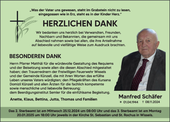 Traueranzeige von Manfred Schäfer von FZ