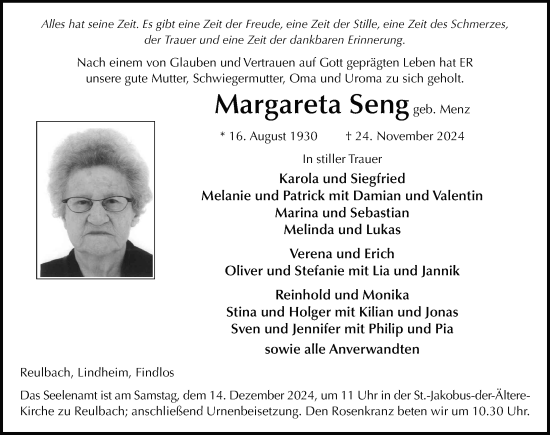 Traueranzeige von Margareta Seng von FZ