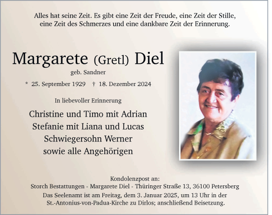 Traueranzeige von Margarete Diel von FZ