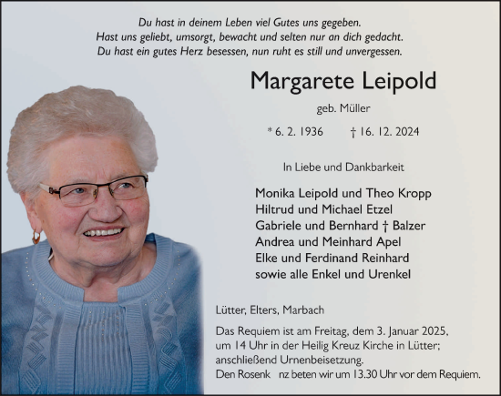 Traueranzeige von Margarete Leipold von FZ