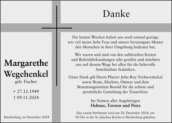 Traueranzeige von Margarethe Wegehenkel von FZ