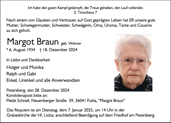 Traueranzeige von Margot Braun von FZ