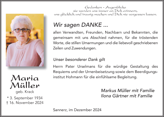 Traueranzeige von Maria Müller von FZ
