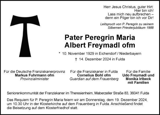 Traueranzeige von Maria Albert Freymadl von FZ