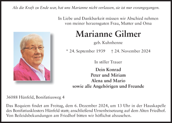 Traueranzeige von Marianne Gilmer von FZ