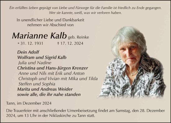Traueranzeige von Marianne Kalb von FZ
