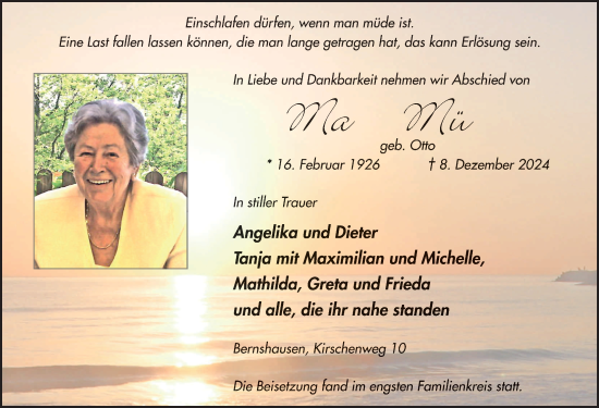 Traueranzeige von Marie Münch von FZ