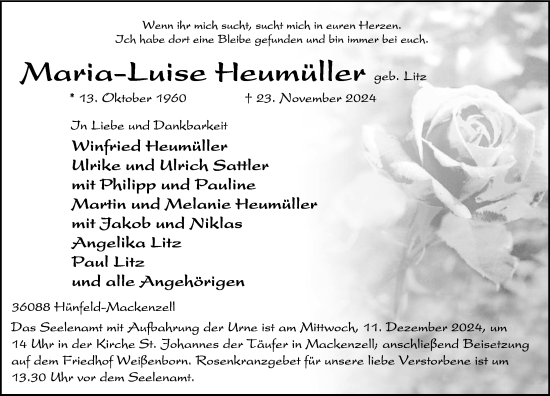 Traueranzeige von Mariq-Luise Heumüller von FZ