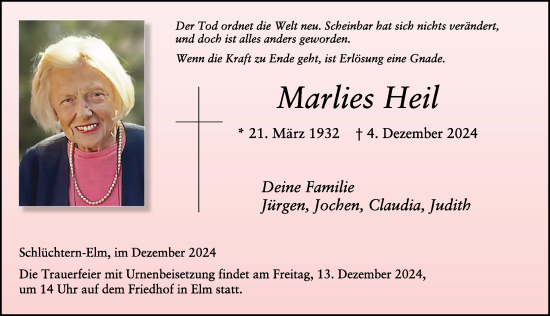 Traueranzeige von Marlies Heil von FZ
