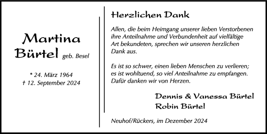 Traueranzeige von Martina Bürtel von 1