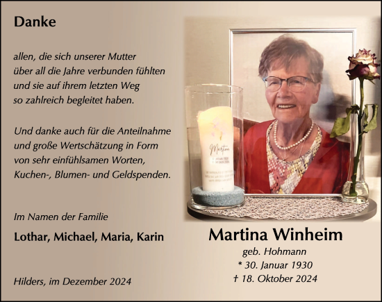 Traueranzeige von Martina Winheim von FZ
