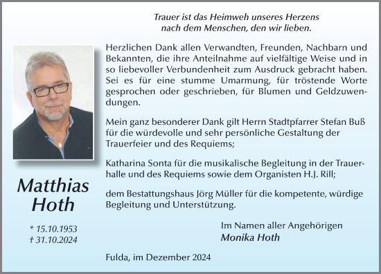 Traueranzeige von Matthias Hoth von FZ