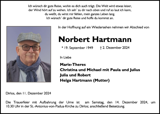 Traueranzeige von Norbert Hartmann von FZ
