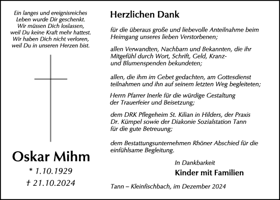 Traueranzeige von Oskar Mihm von 1