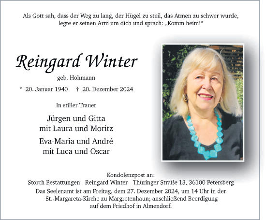 Traueranzeige von Reingard Winter von FZ